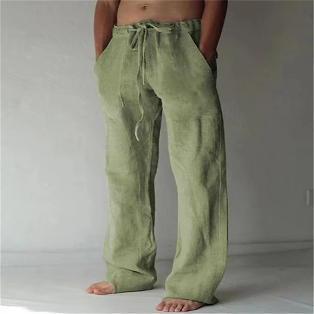 Street-Wave Men's Solid Color Drawstring Summer Pants Lightweight Breathable Straight Leg Casual Trousers