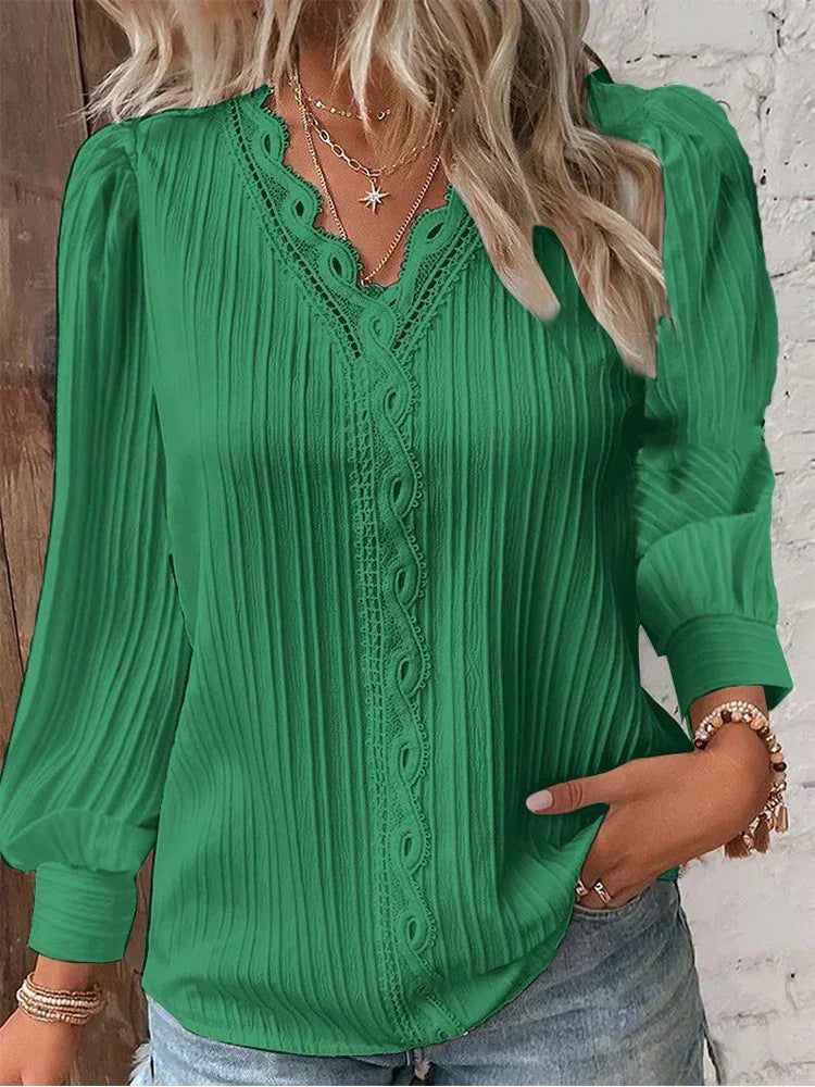 Women's Blouse with Chiffon and Lace Accents