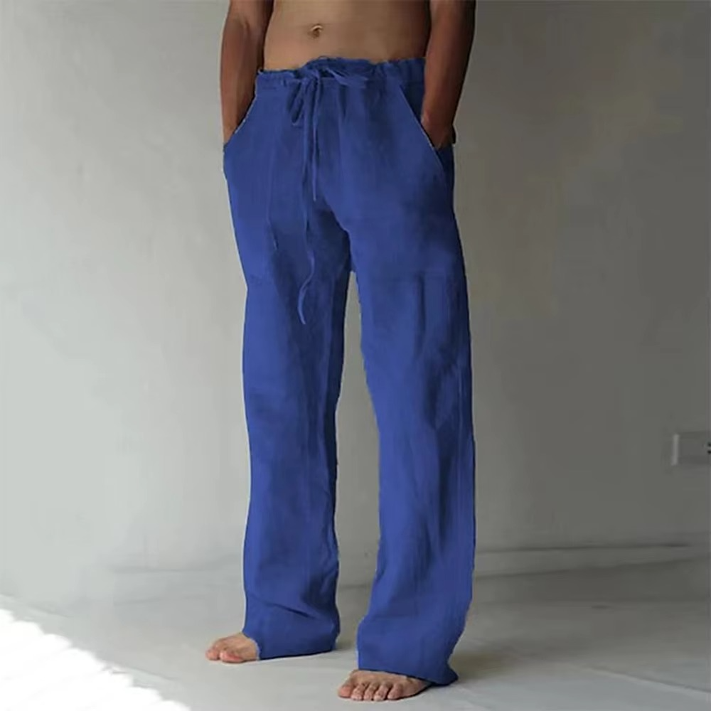 Street-Wave Men's Solid Color Drawstring Summer Pants Lightweight Breathable Straight Leg Casual Trousers