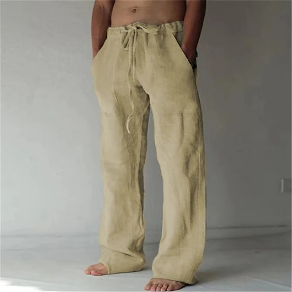 Street-Wave Men's Solid Color Drawstring Summer Pants Lightweight Breathable Straight Leg Casual Trousers