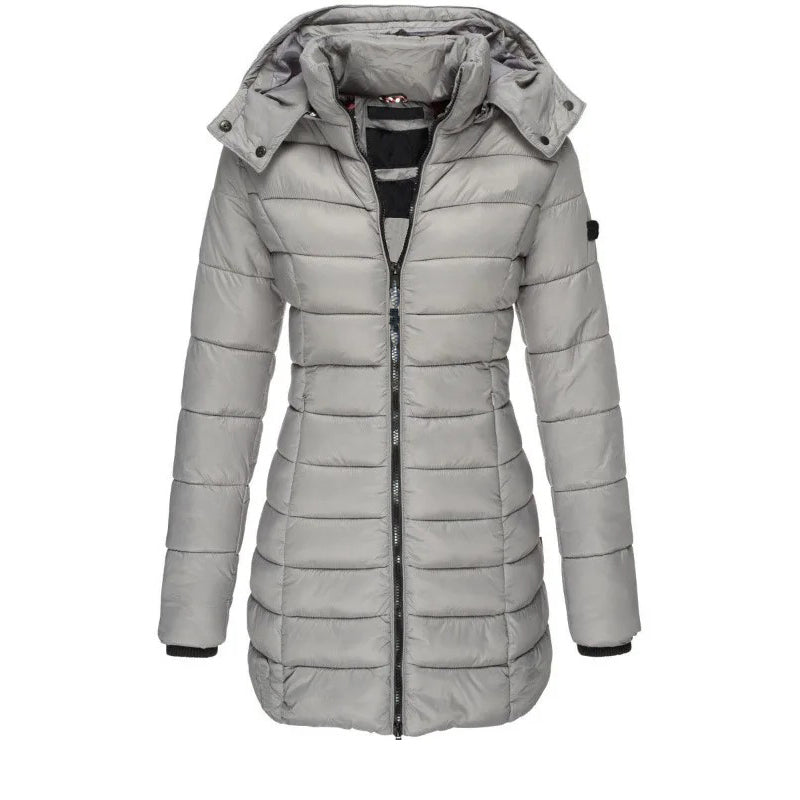 Street Wave Puffer Jacket Hooded Slim Fit for Women Warm Insulated Coat with Full Zip