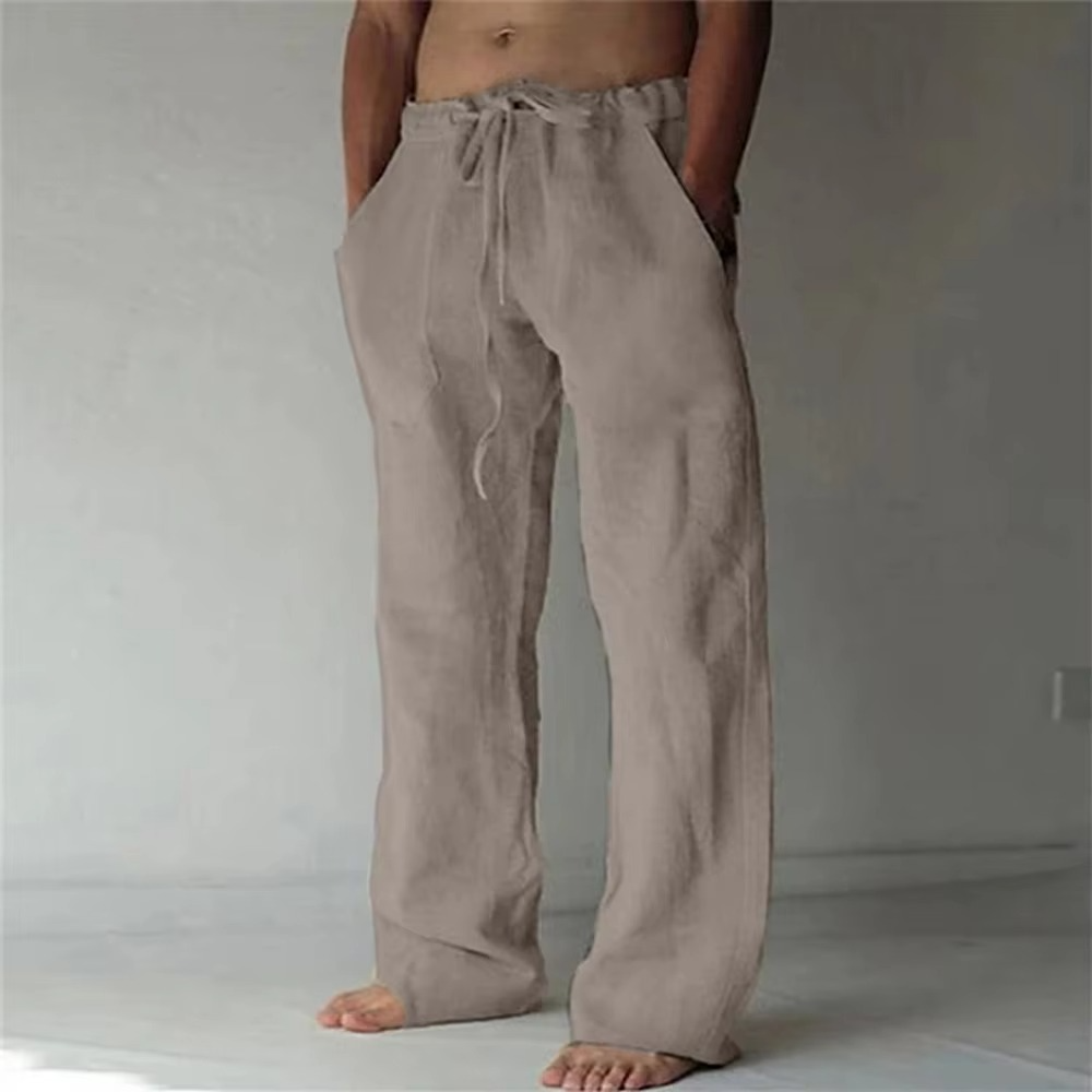 Street-Wave Men's Solid Color Drawstring Summer Pants Lightweight Breathable Straight Leg Casual Trousers