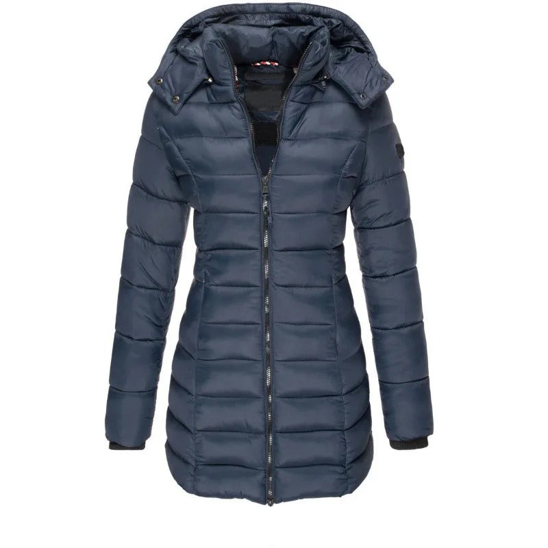 Street Wave Puffer Jacket Hooded Slim Fit for Women Warm Insulated Coat with Full Zip