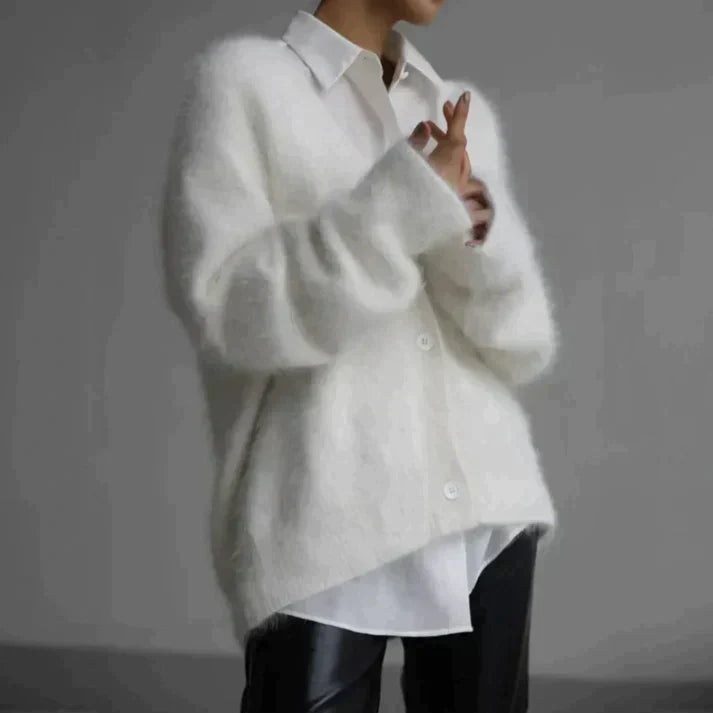 Street-Wave Plush Cardigan For Women Luxurious Soft Knit Oversized Fit Cozy Essential