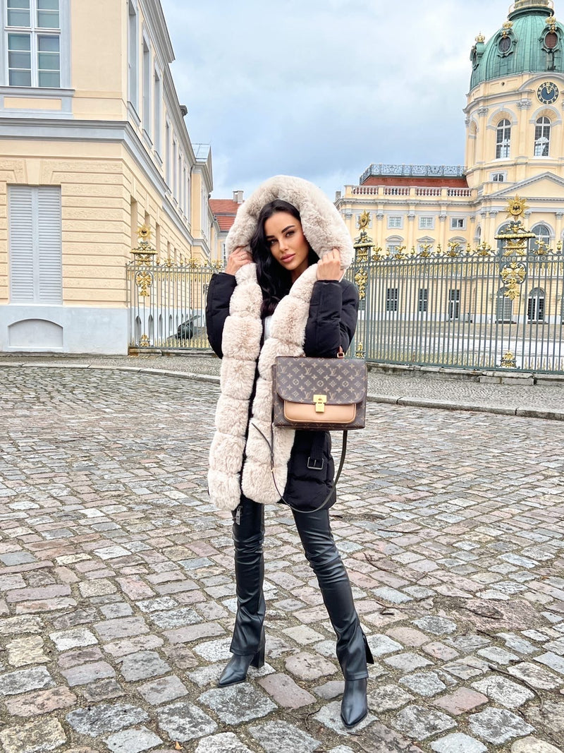 Streetwave Women Fur Trim Belted Hoodie Jacket Premium Soft Cozy Warmth Stylish Outerwear