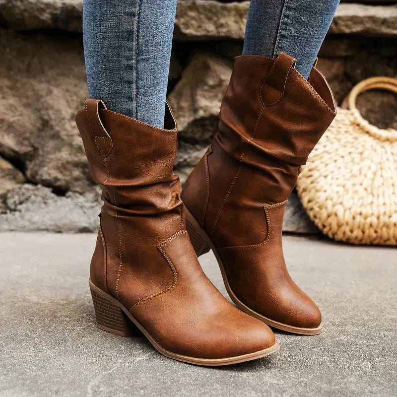 Street-Wave Retro Folded Over-The-Knee Boots With Thick Block Heel For Women Vintage-Inspired Style