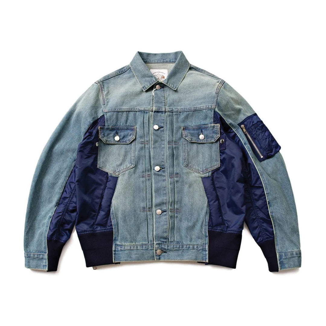 Street-Wave Denim Nylon Jacket