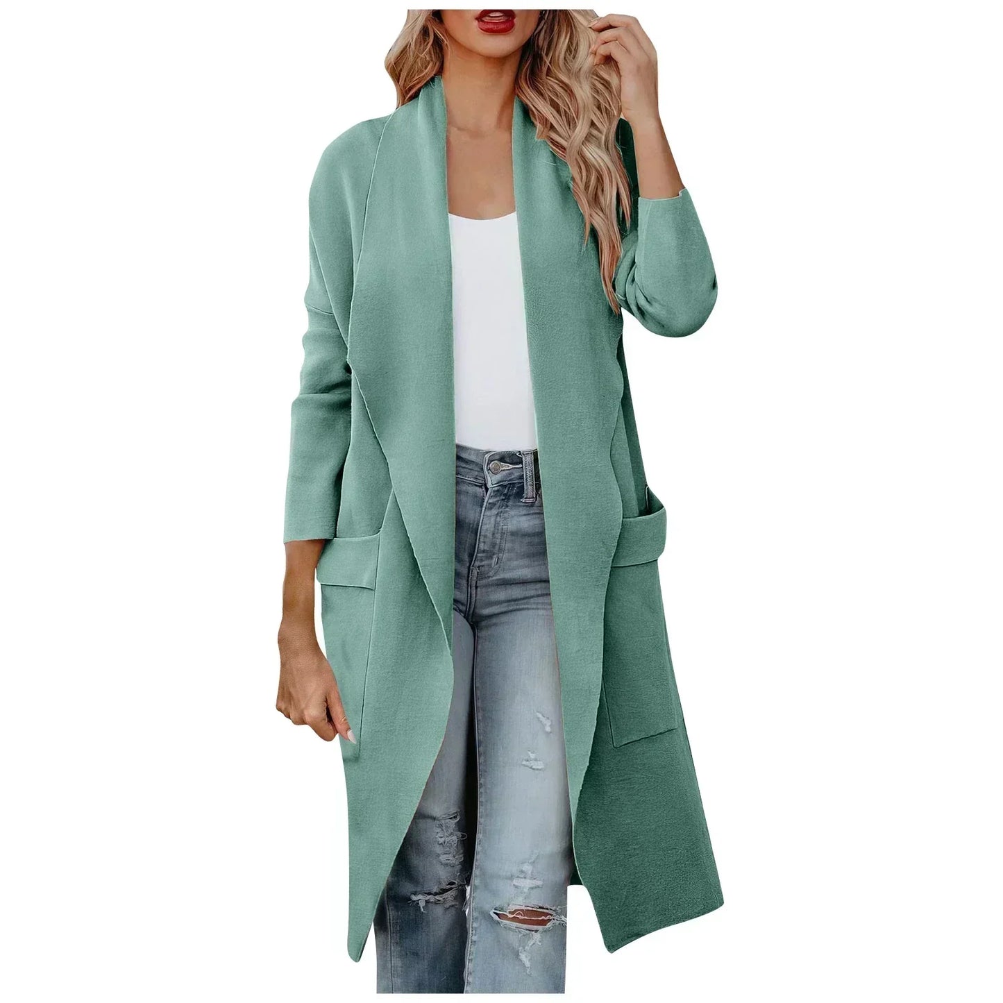 Street-Wave Women's Long Coat With Belt Open Front Soft Warm Fabric Flattering Relaxed Fit