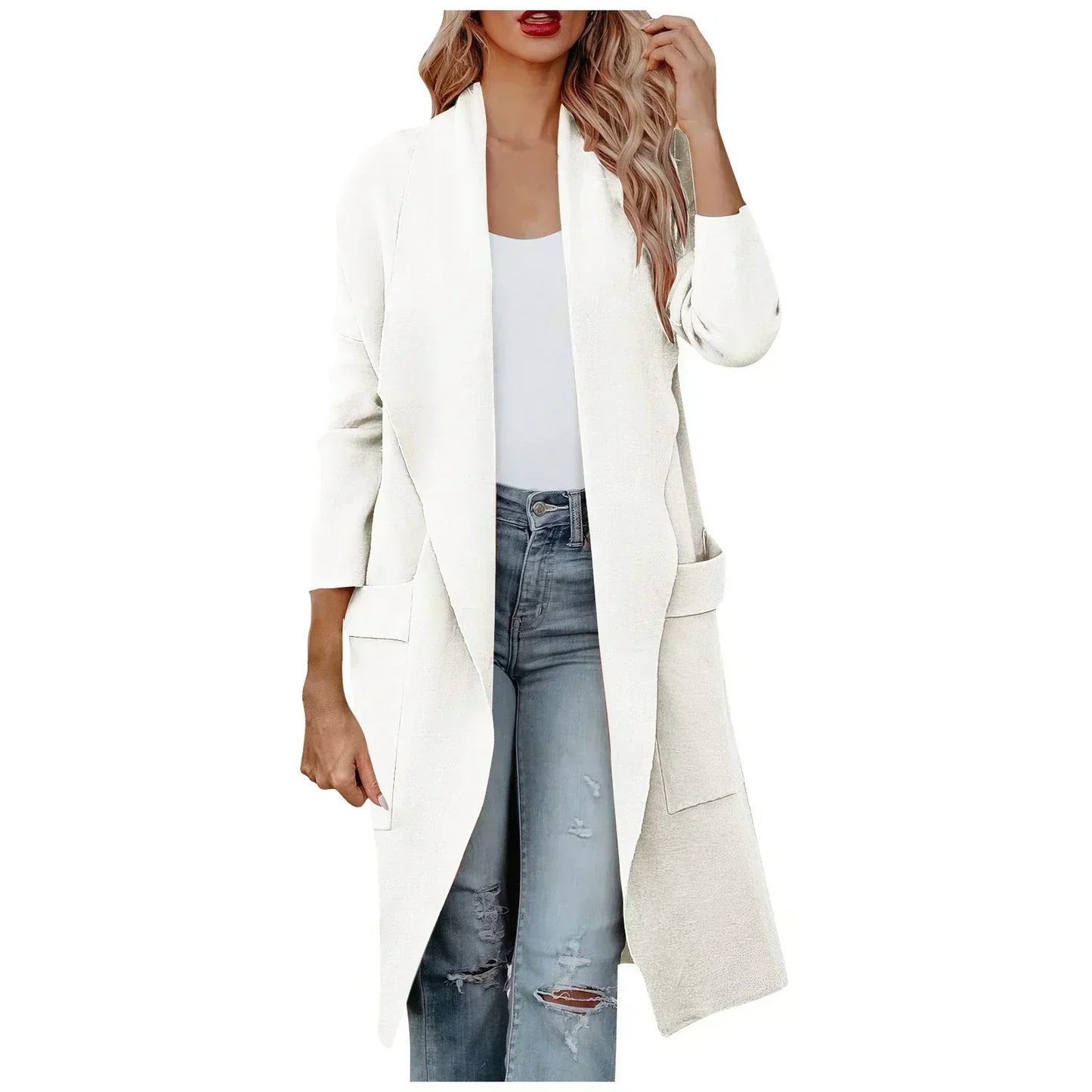 Street-Wave Women's Long Coat With Belt Open Front Soft Warm Fabric Flattering Relaxed Fit