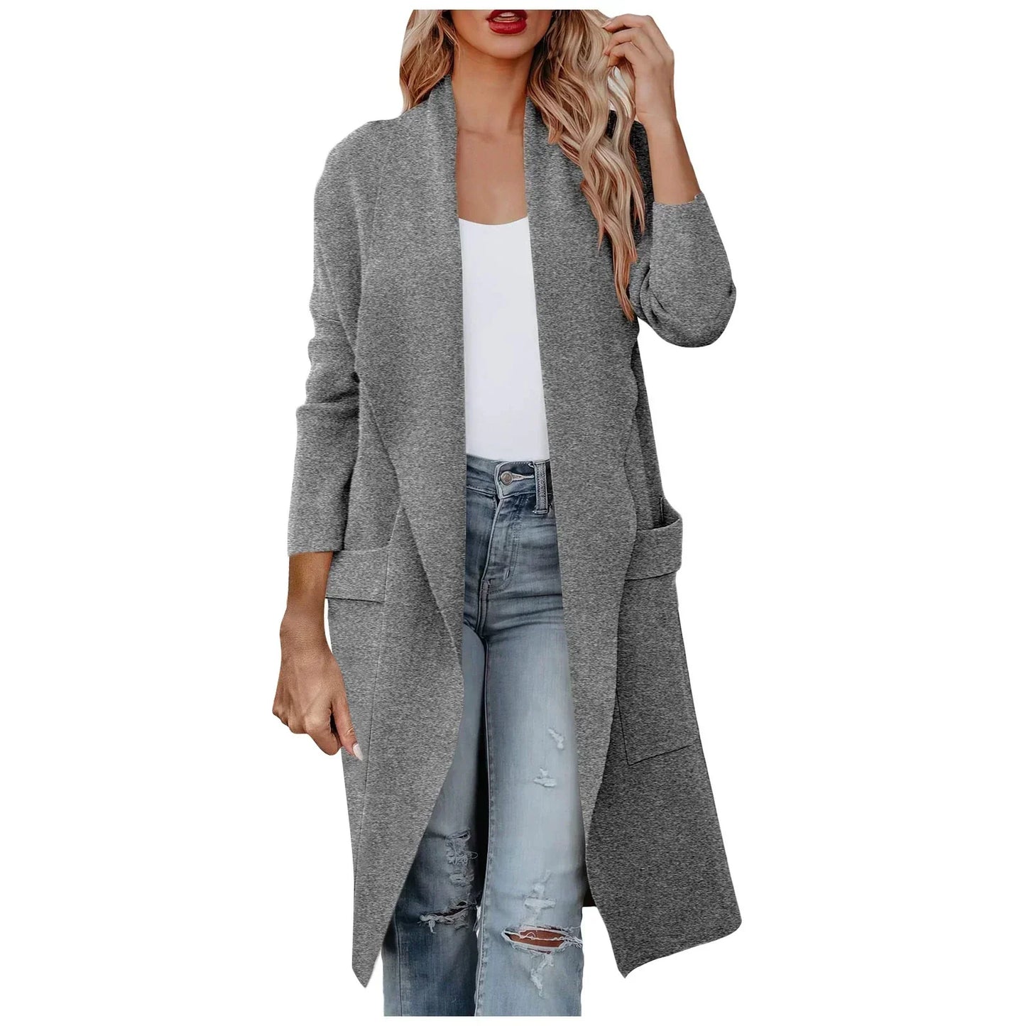 Street-Wave Women's Long Coat With Belt Open Front Soft Warm Fabric Flattering Relaxed Fit