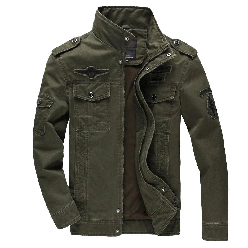 Street-wave Military Jacket For Men Durable Structured Versatile Outerwear With Rugged Shoulder Design