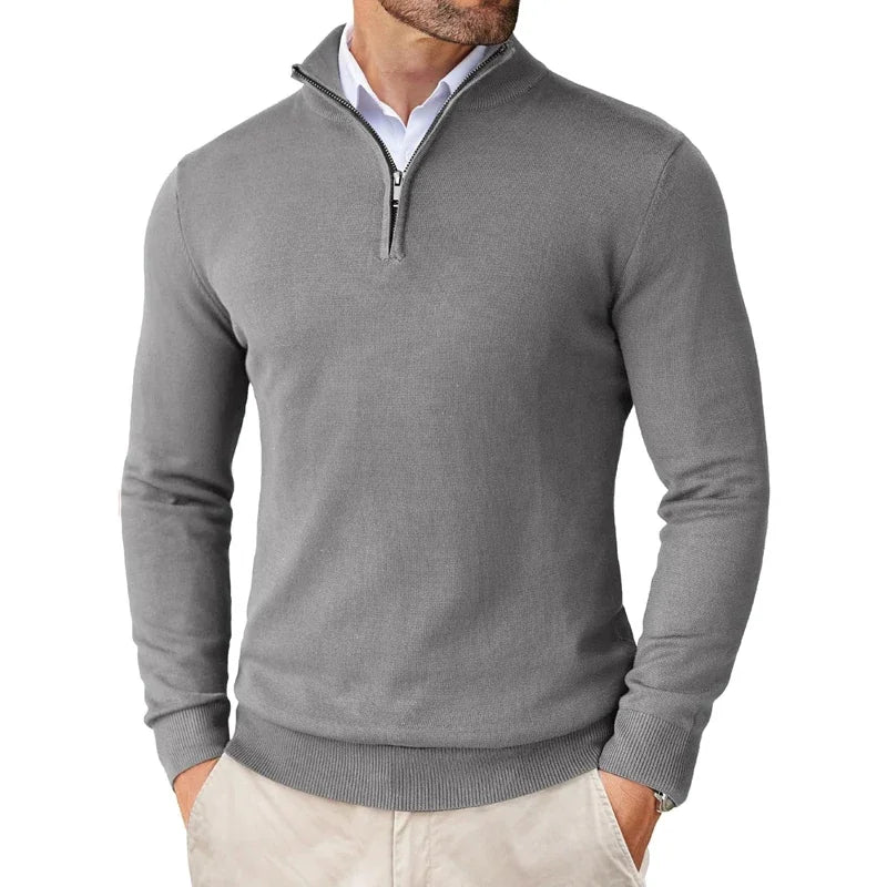 Street-Wave Men's Zip Collar Cotton-Blend Sweater Soft Comfort Versatile Office Casual