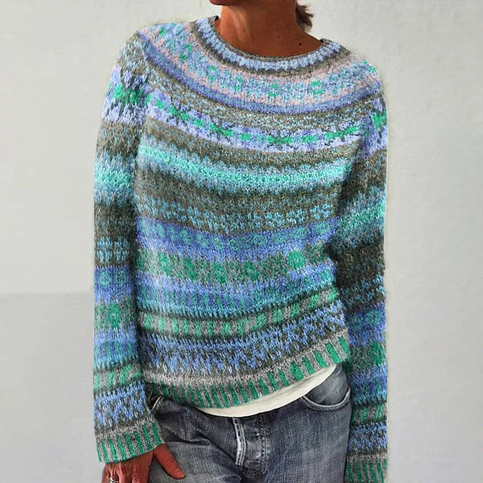 Street-wave Women Colorful Fair Isle Pullover Sweater Cozy Warm Knit Pattern Timeless Everyday Style