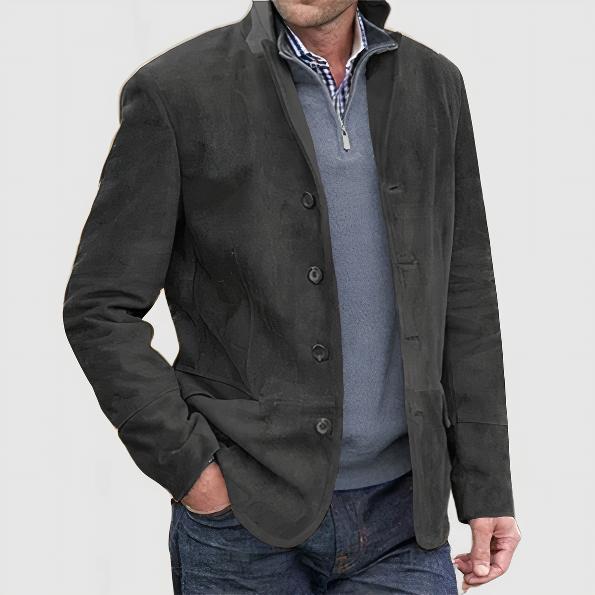 Street-wave Vintage Button-Front Jacket For Men Timeless Classic Style With Suede Look And Everyday Comfort