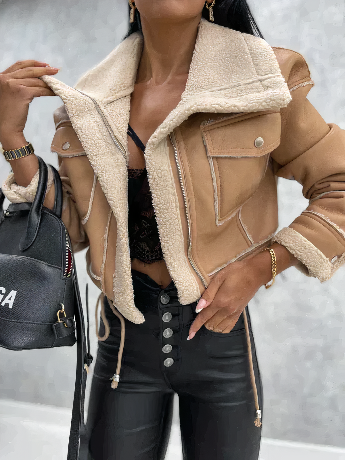 Leather Winter Jacket For Women Streetwave Timeless Style With Warm Shearling Lining And Zipper Pockets