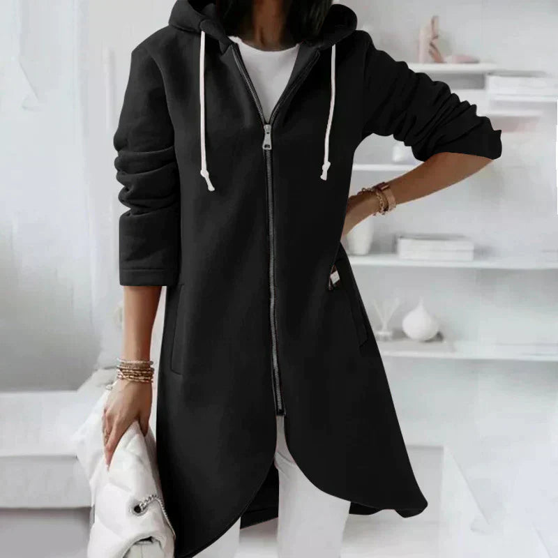 Street-Wave Zip Hoodie For Women, Soft Longline Pink Hooded Sweatshirt, Cozy Practical Style