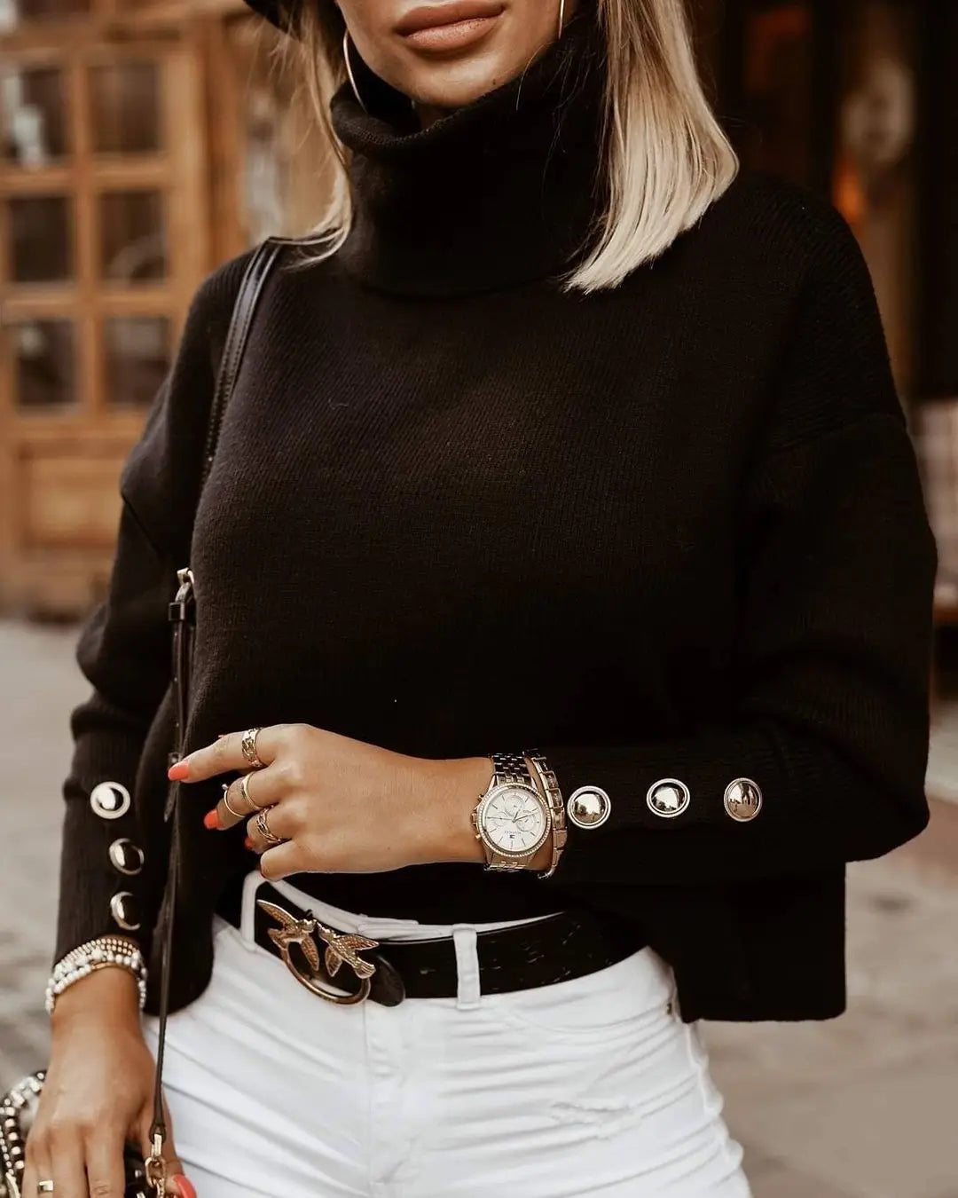 Street-wave Rollneck Sweater For Women With Soft Structured Knit For Everyday Chic