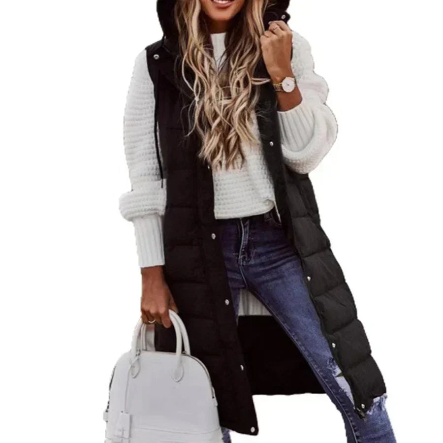 Street-wave Warm Sleeveless Puffer Vest For Women Long Quilted Coat Style Insulated Comfort