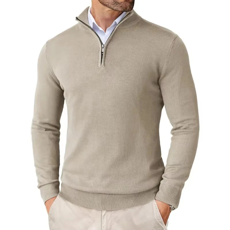 Street-Wave Men's Zip Collar Cotton-Blend Sweater Soft Comfort Versatile Office Casual