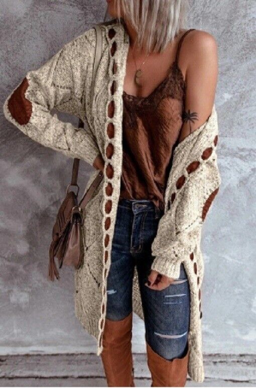 Street-wave Oversized Knit Cardigan For Women With Openwork Detailing And Cozy Warmth