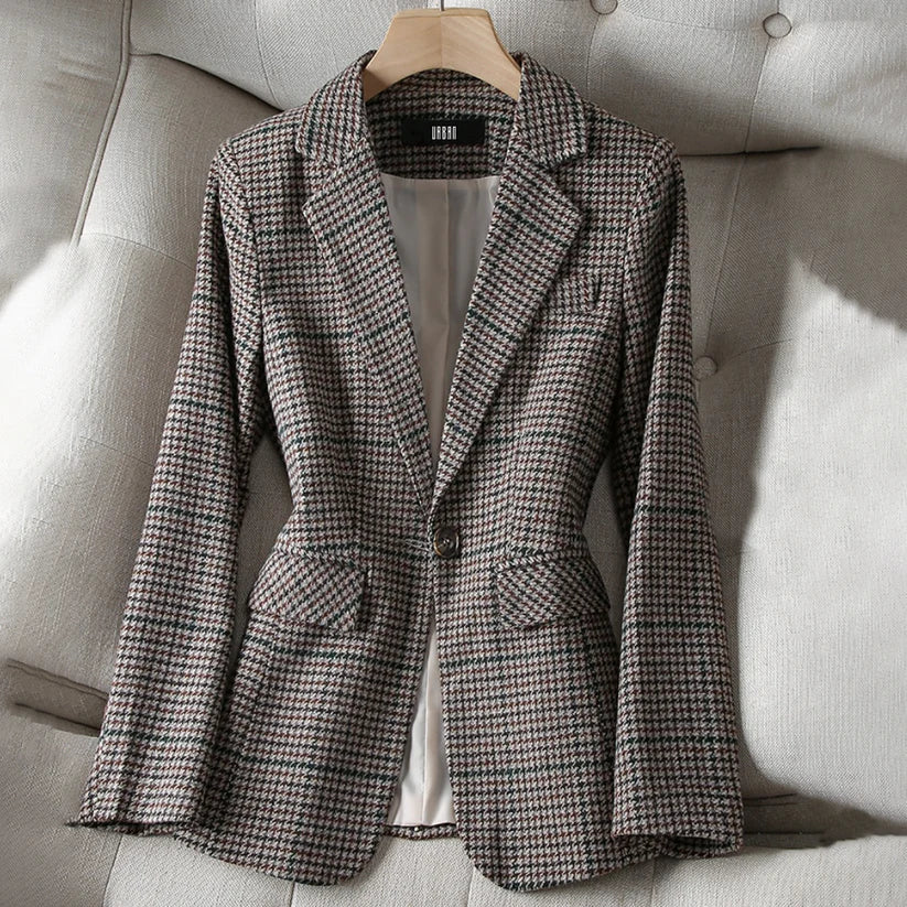 Street Wave Checkered Blazer for Women, Chic Comfortable Office Jacket With Classic Pattern