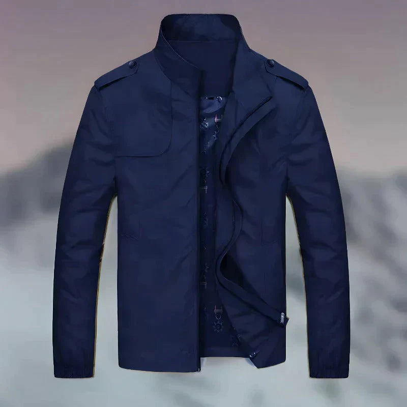 Street-wave Men's Bomber Jacket Beige With Elegant Collar And Durable Fabric, Versatile For Formal And Casual Wear