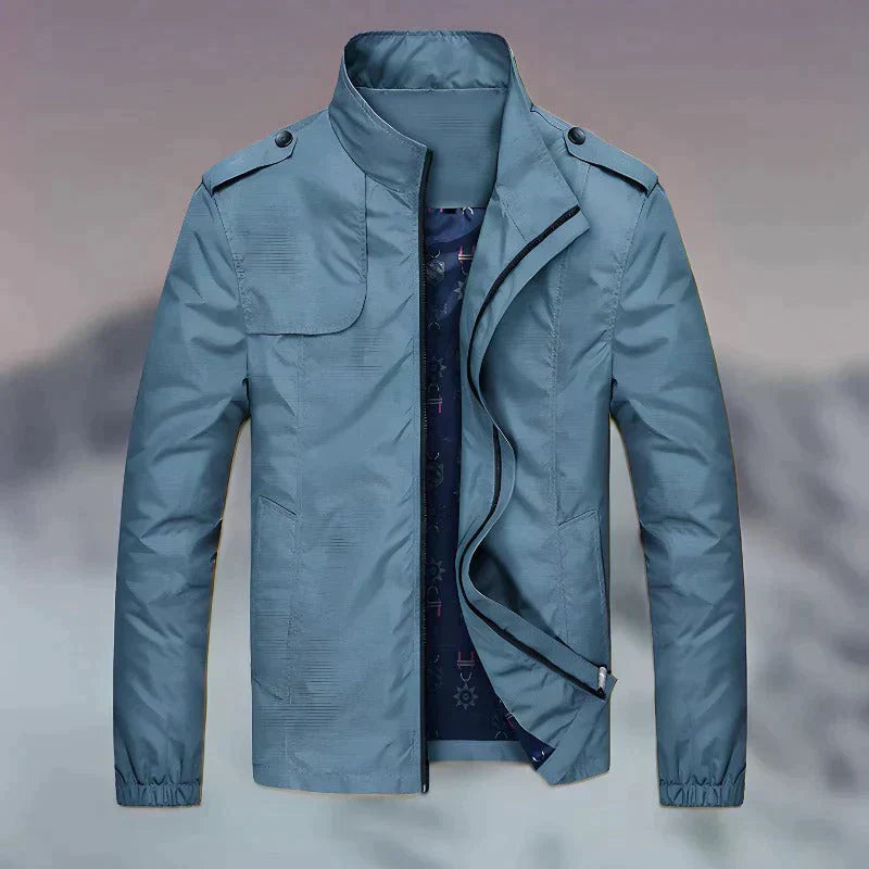 Street-wave Men's Bomber Jacket Beige With Elegant Collar And Durable Fabric, Versatile For Formal And Casual Wear