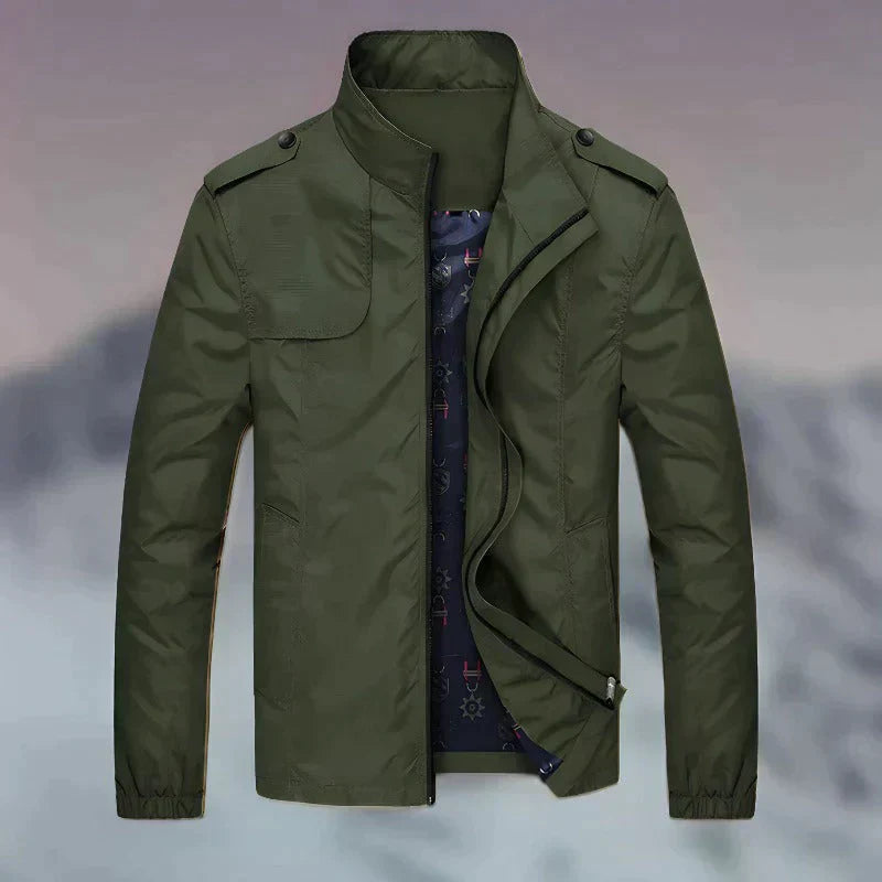 Street-wave Men's Bomber Jacket Beige With Elegant Collar And Durable Fabric, Versatile For Formal And Casual Wear