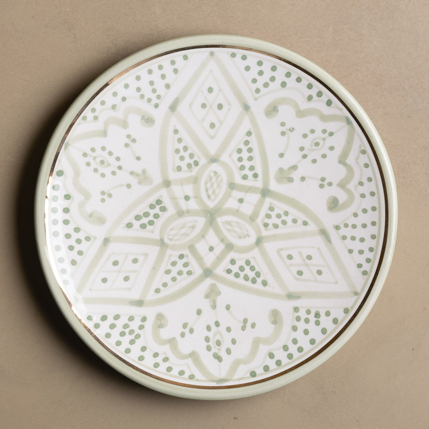 Fez Dinner Plate Green Street-Wave For Hosts Gold Accents