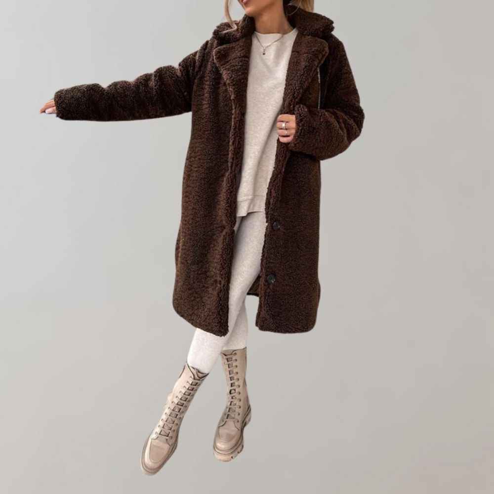 Street-wave Long Teddy Coat for Women Ultra Warm Plush Faux Fur Beige Cozy Winter Essential