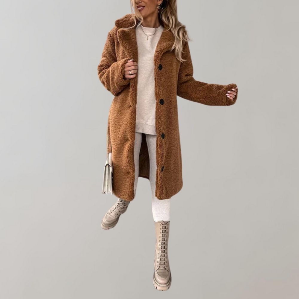 Street-wave Long Teddy Coat for Women Ultra Warm Plush Faux Fur Beige Cozy Winter Essential