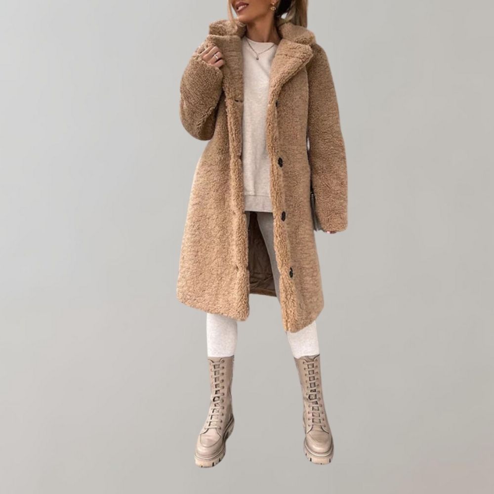 Street-wave Long Teddy Coat for Women Ultra Warm Plush Faux Fur Beige Cozy Winter Essential
