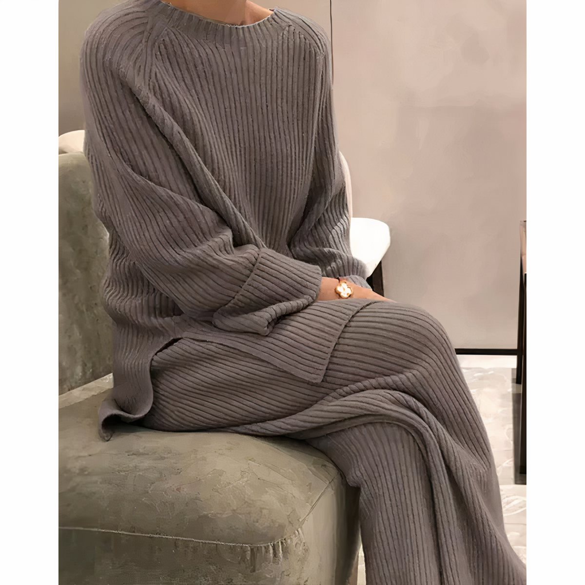 Street Wave Samantha Relaxed Knit Sweater And Pants Set For Women Soft Comfort Cotton Blend