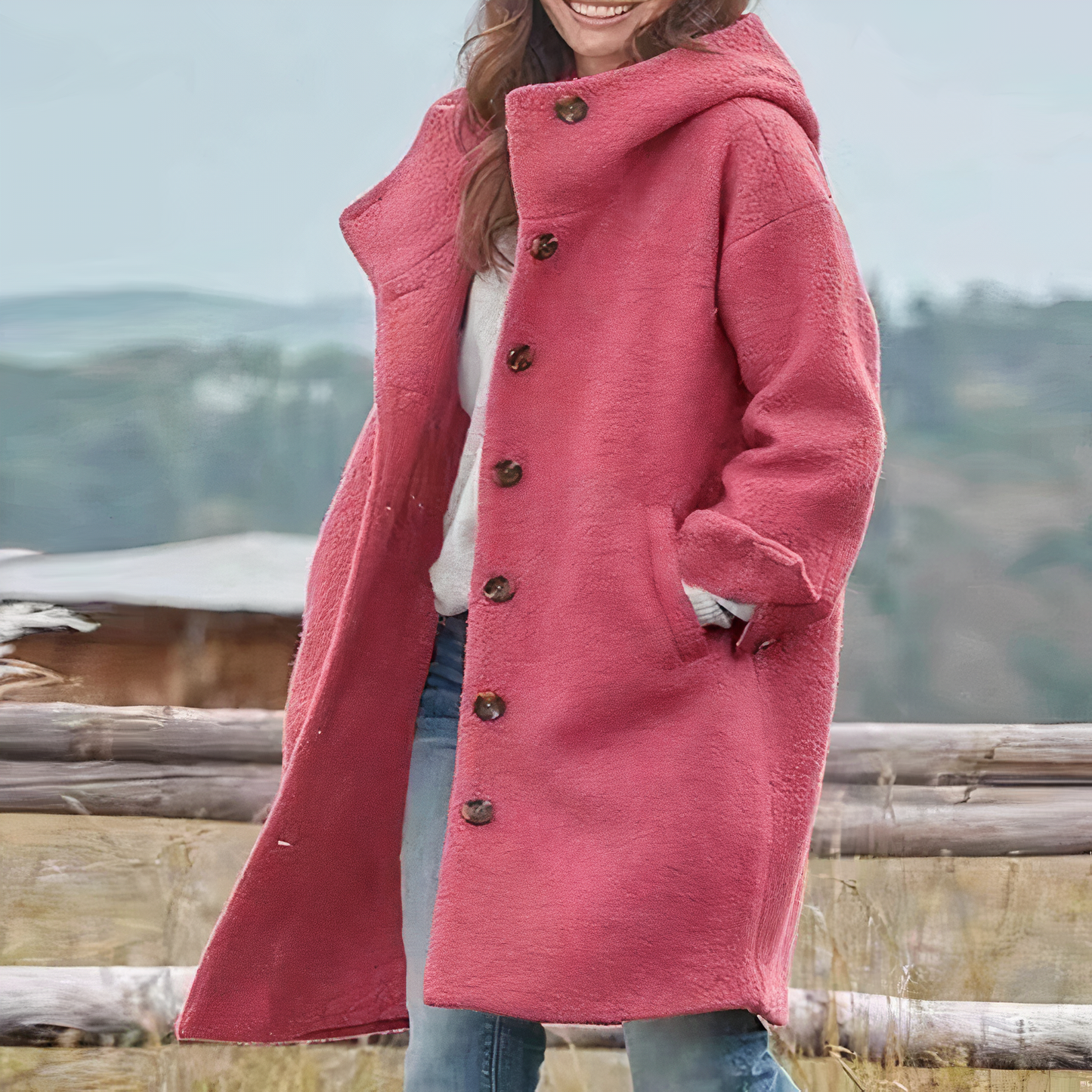 Street-Wave Wool Blend Coat Oversized Knee-Length With Button Closure For Women Warm And Stylish
