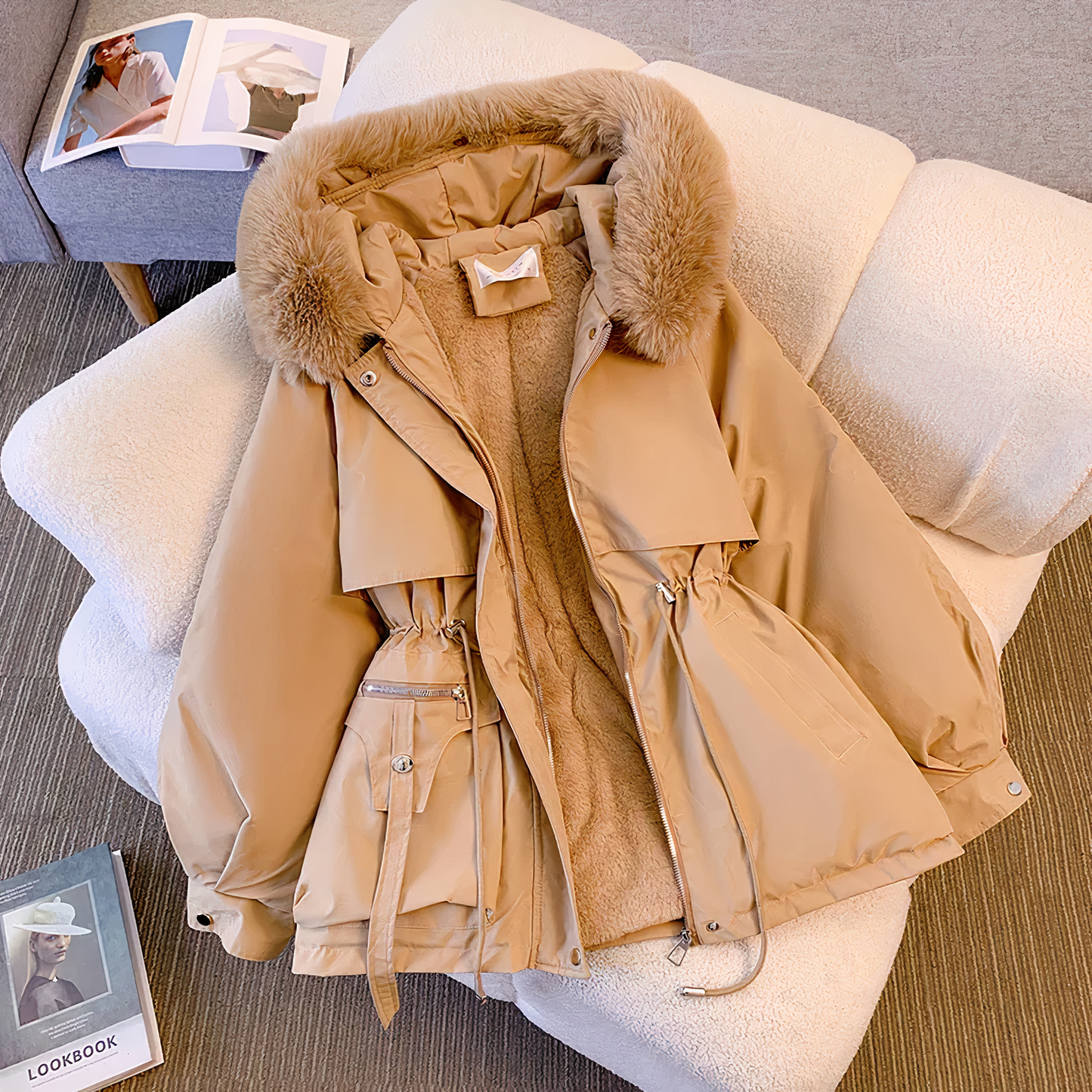 Street Wave Womens Fur Hood Winter Jacket With Aline Silhouette And Cozy Warmth For Cold Weather