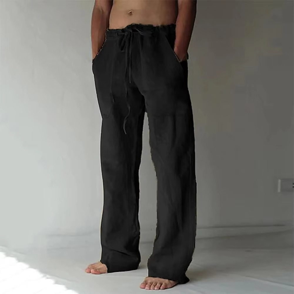 Street-Wave Men's Solid Color Drawstring Summer Pants Lightweight Breathable Straight Leg Casual Trousers