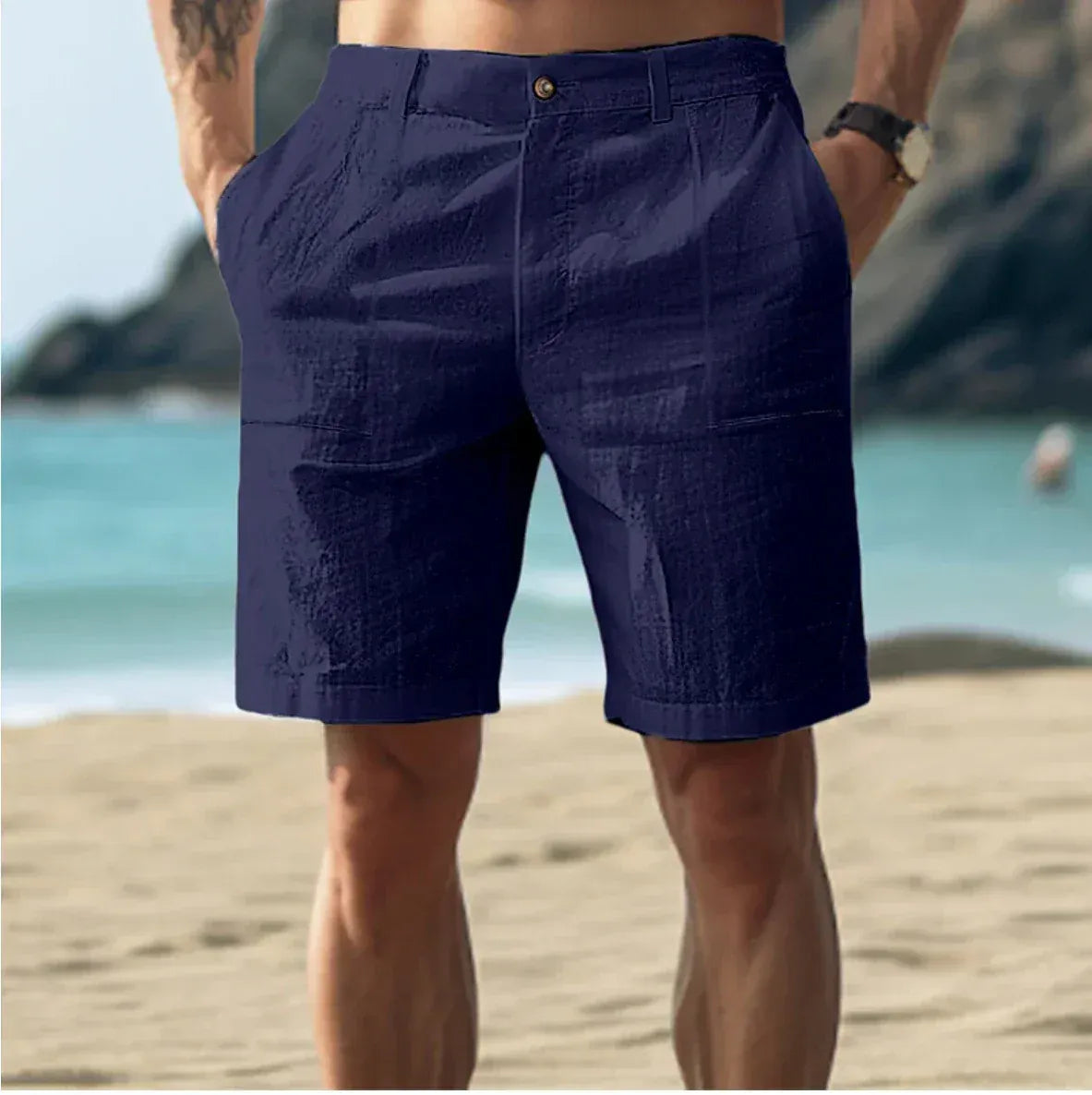 Men's Relaxed Linen Summer Shorts By Street-Wave For Lightweight Breathable Comfort And Style