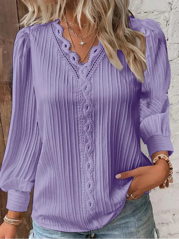 Women's Blouse with Chiffon and Lace Accents
