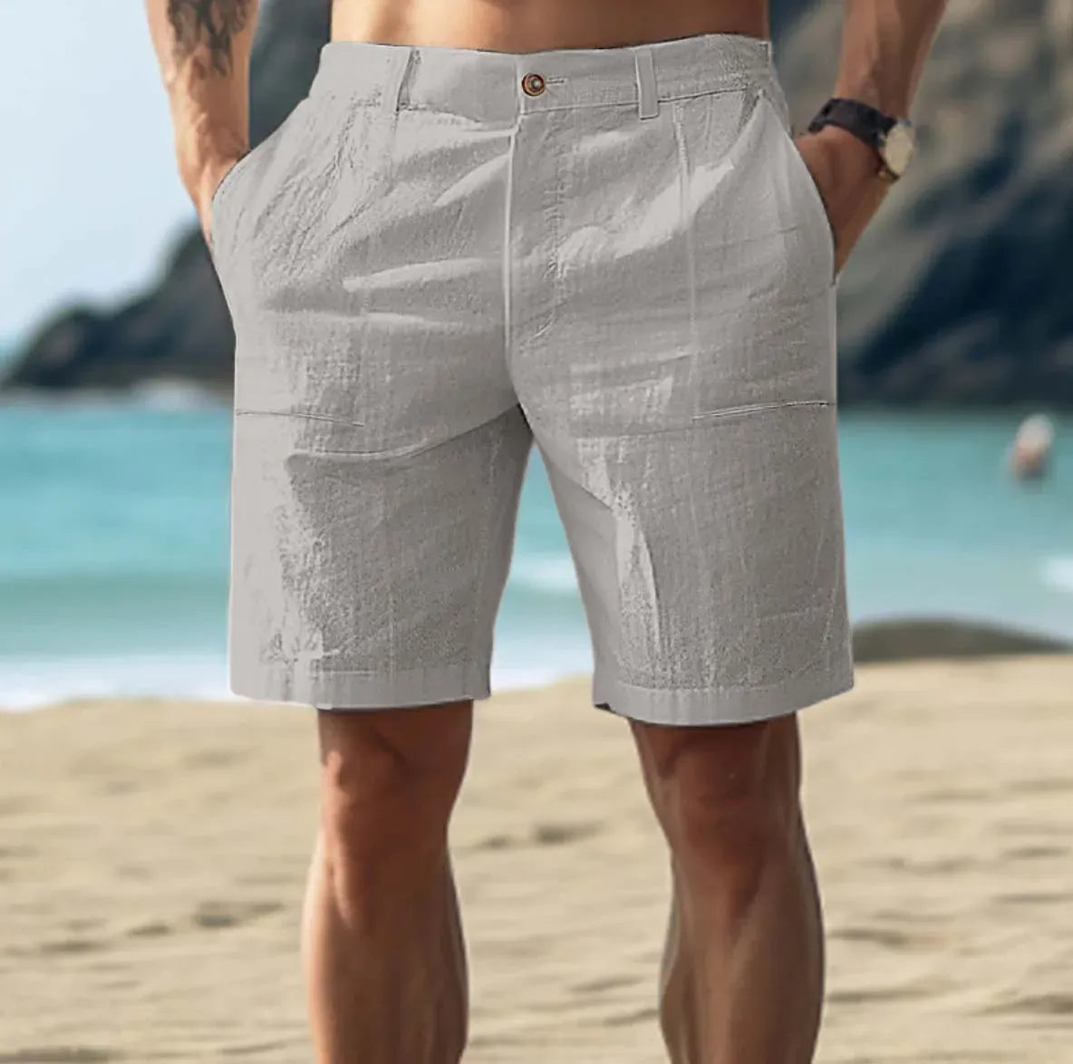 Men's Relaxed Linen Summer Shorts By Street-Wave For Lightweight Breathable Comfort And Style