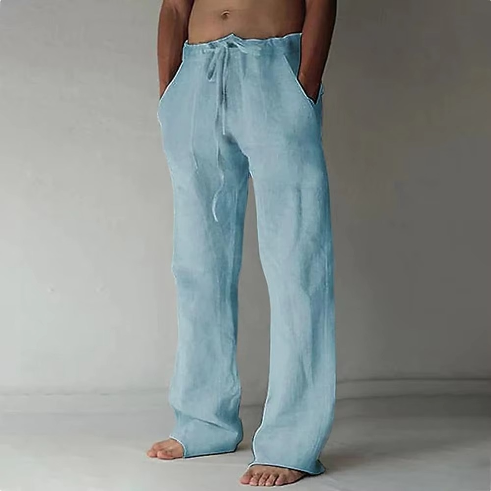 Street-Wave Men's Solid Color Drawstring Summer Pants Lightweight Breathable Straight Leg Casual Trousers