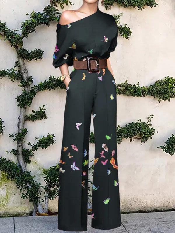 Abstract Art Jumpsuit Street Wave One Shoulder For Women
