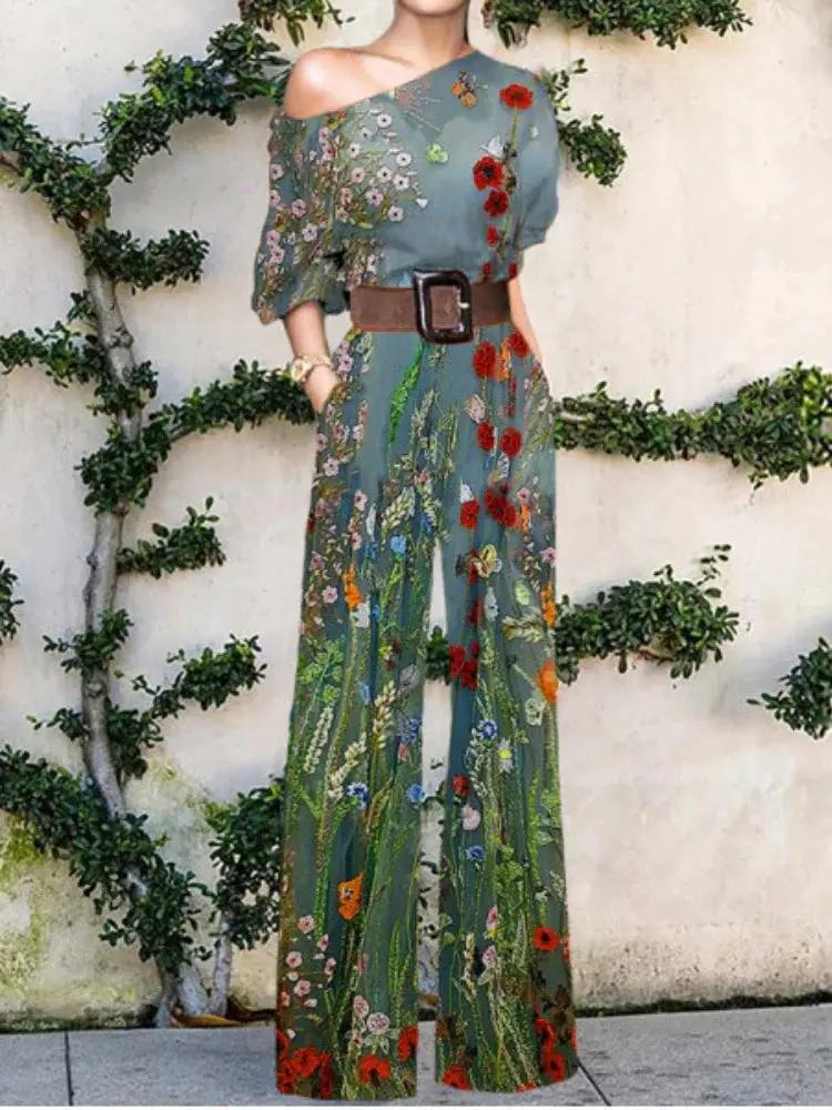 Abstract Art Jumpsuit Street Wave One Shoulder For Women