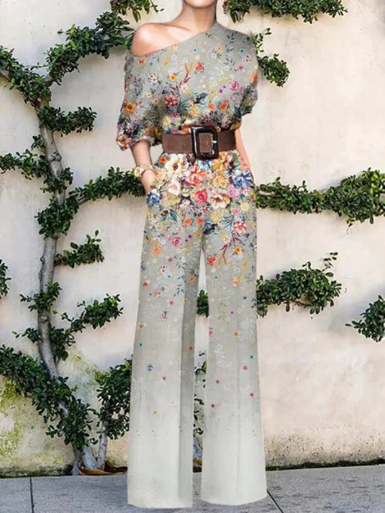 Abstract Art Jumpsuit Street Wave One Shoulder For Women