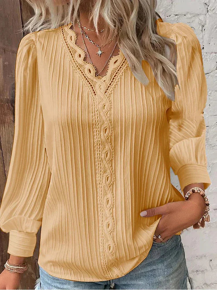 Women's Blouse with Chiffon and Lace Accents