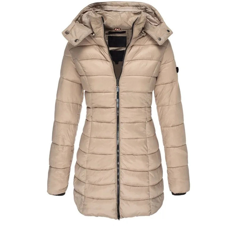 Street Wave Puffer Jacket Hooded Slim Fit for Women Warm Insulated Coat with Full Zip