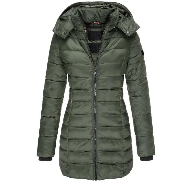 Street Wave Puffer Jacket Hooded Slim Fit for Women Warm Insulated Coat with Full Zip