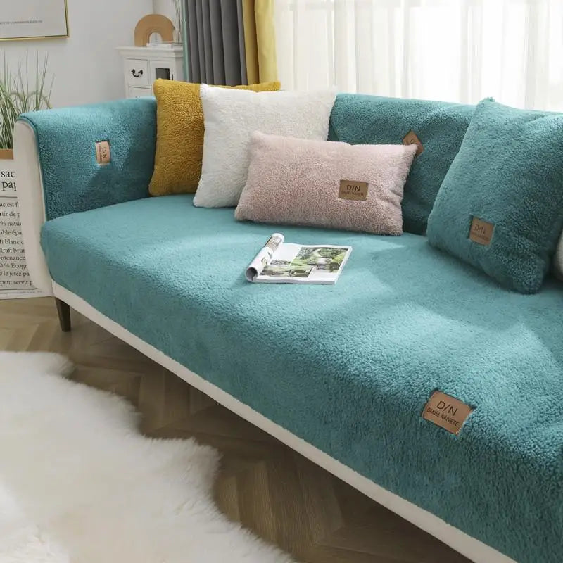 Sherpa Fleece Sofa Cover With Non-Slip Backing
