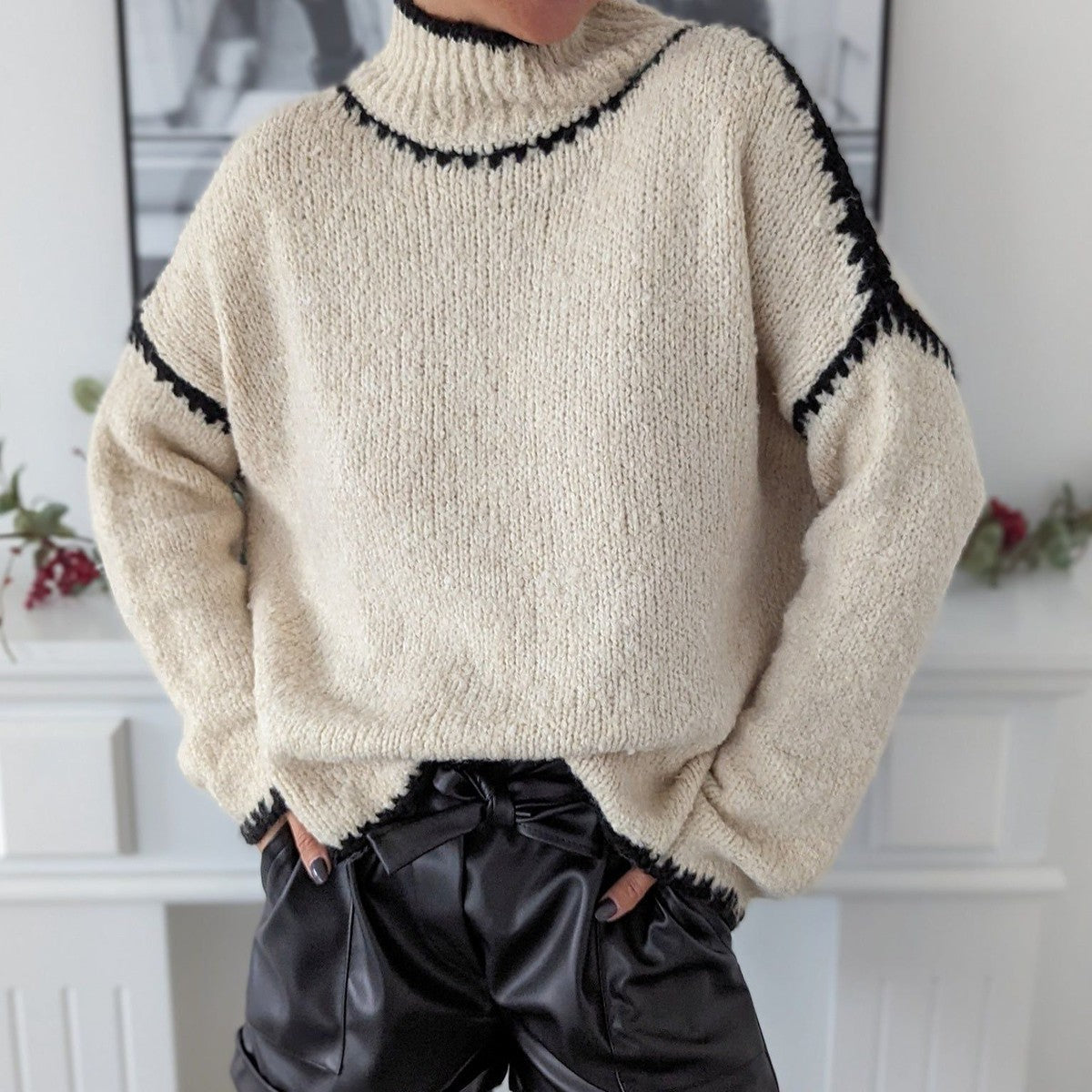 Street-wave Turtleneck Knit Sweater Women Wool Blend Warm Cozy And Stylish For Everyday Chic