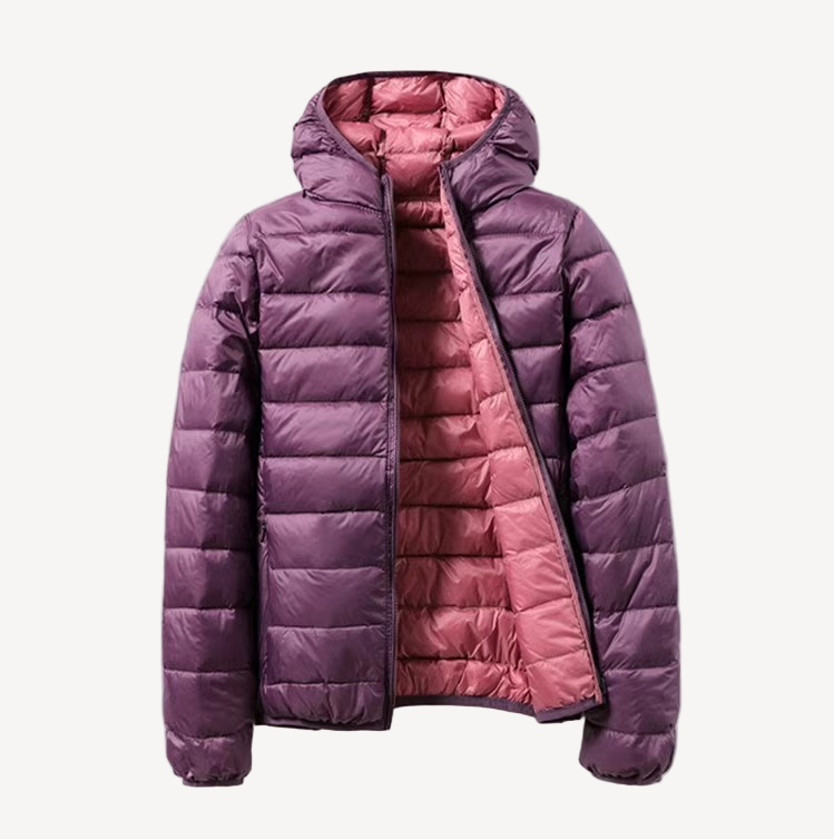 Street-wave Women's Reversible Puffer Jacket With Hood For Cold Weather Lightweight And Dual-Style