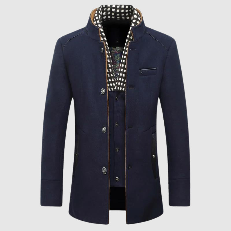 Alessandro Veneti Gentiluomo Woolen Coat With Checker Lining And Refined Inner Detailing